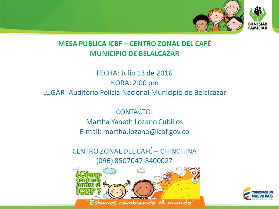 MESA PUBLICA ICBF – CENTRO ZONAL DEL CAFÉ MUNICIPIO DE BELALCAZAR