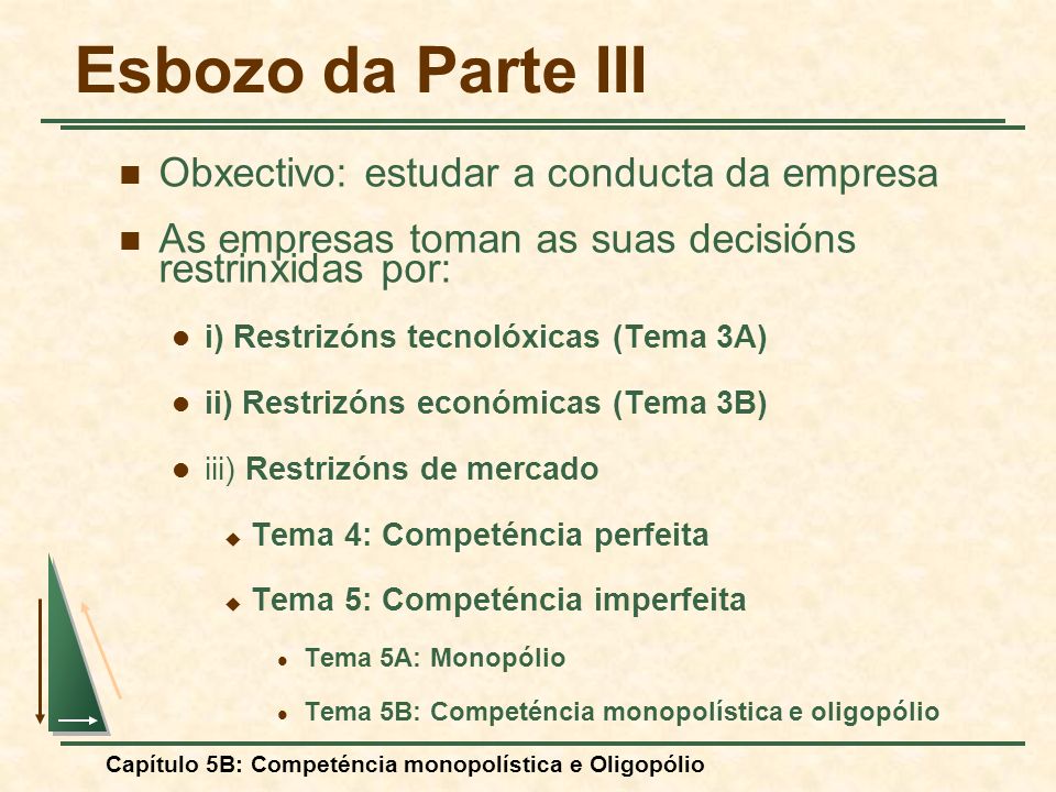 Esbozo da Parte III Obxectivo: estudar a conducta da empresa
