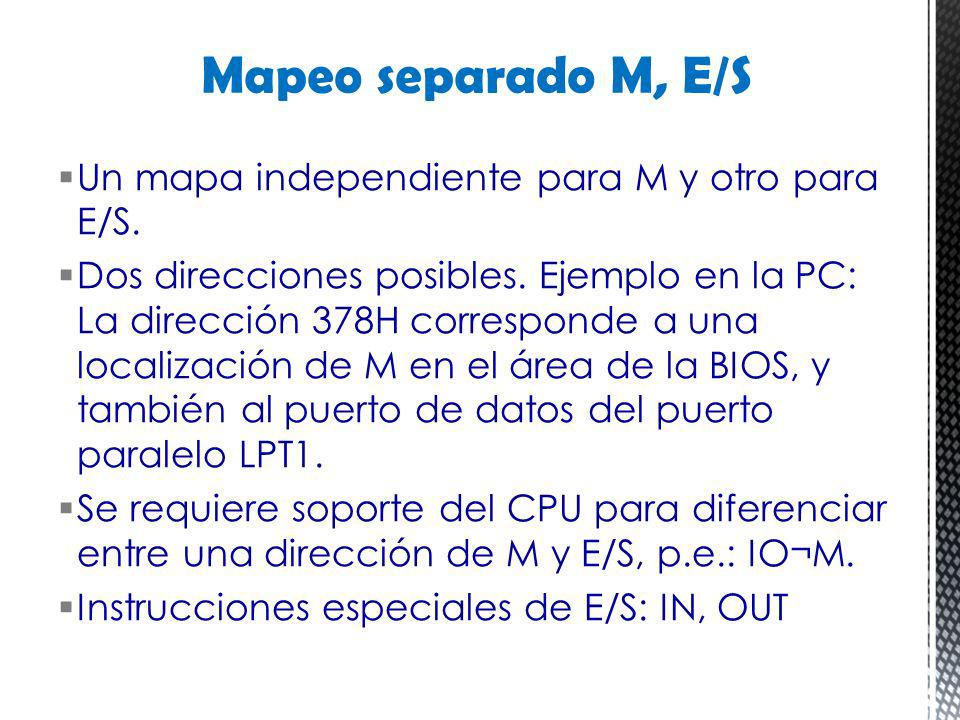 Mapeo separado M, E/S Un mapa independiente para M y otro para E/S.