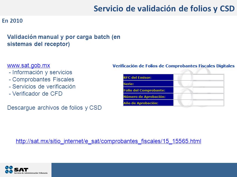 Servicio de validación de folios y CSD
