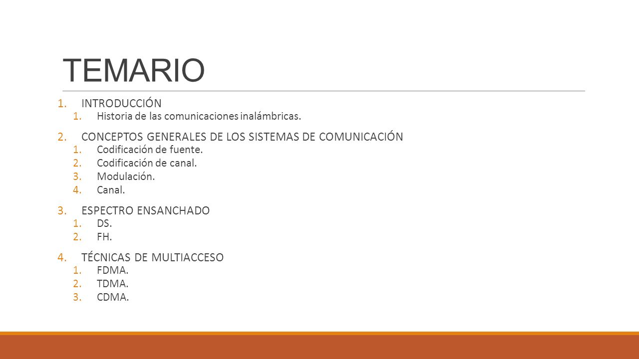 TEMARIO INTRODUCCIÓN. Historia de las comunicaciones inalámbricas. CONCEPTOS GENERALES DE LOS SISTEMAS DE COMUNICACIÓN.
