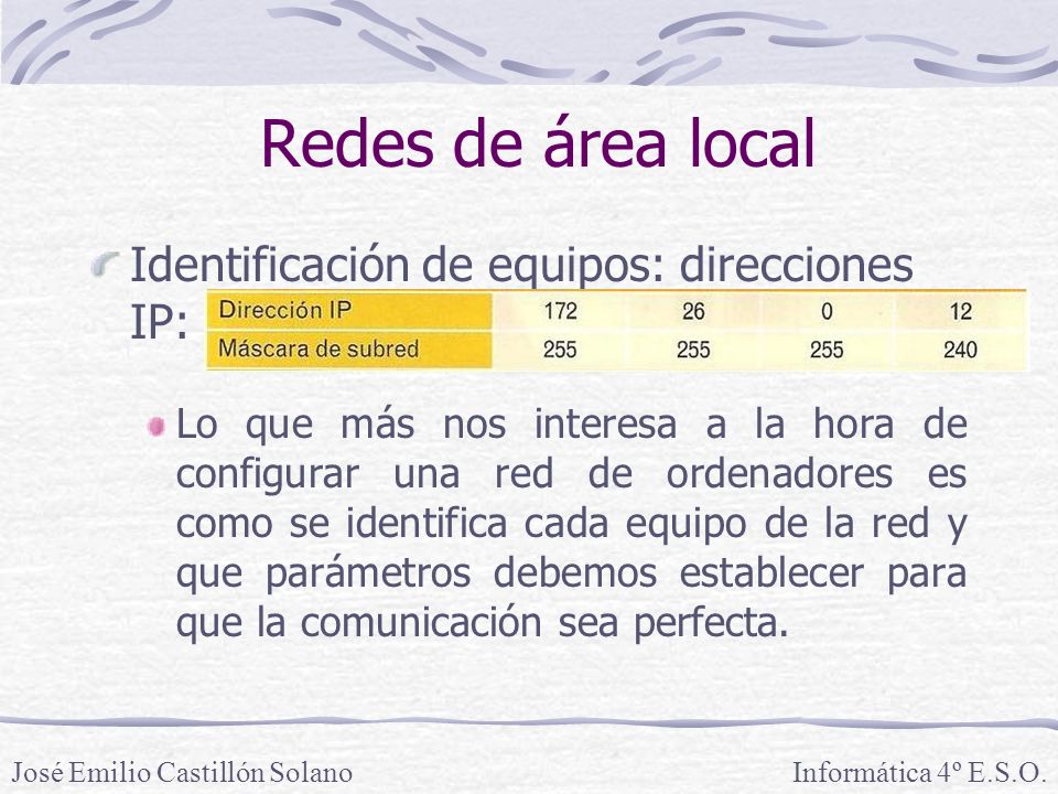 Redes de área local Identificación de equipos: direcciones IP: