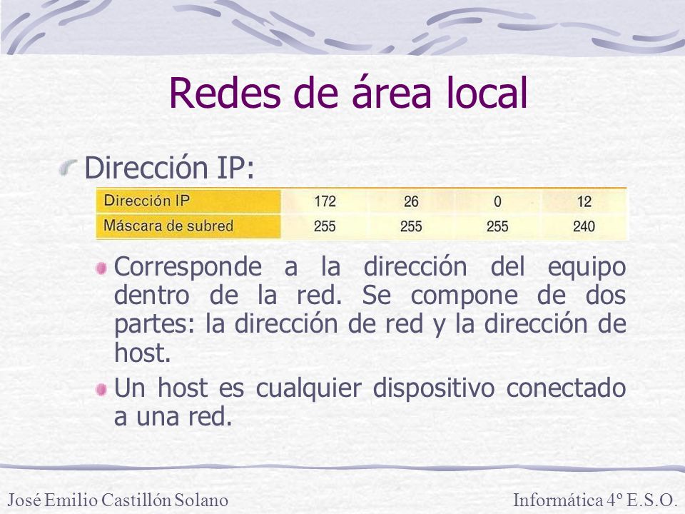 Redes de área local Dirección IP: