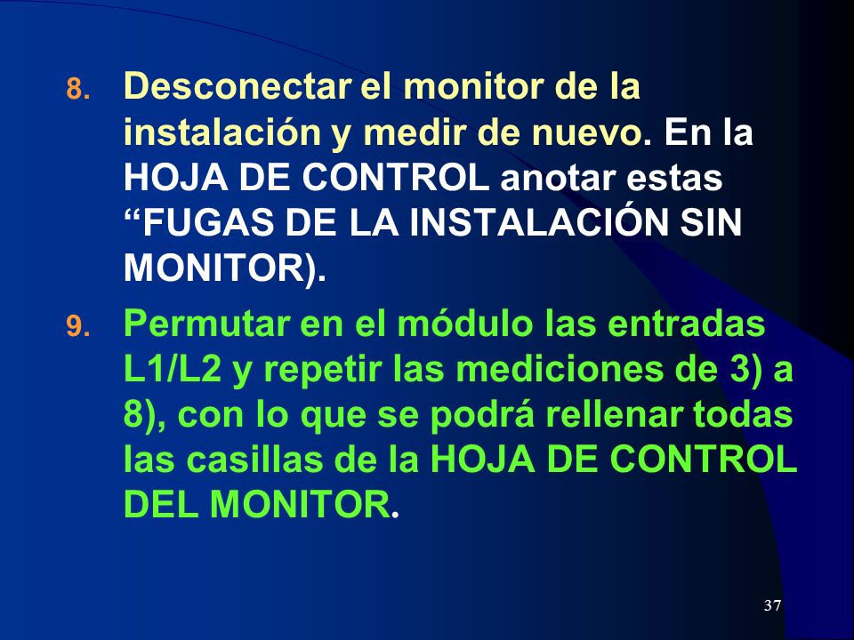 Desconectar el monitor de la instalación y medir de nuevo