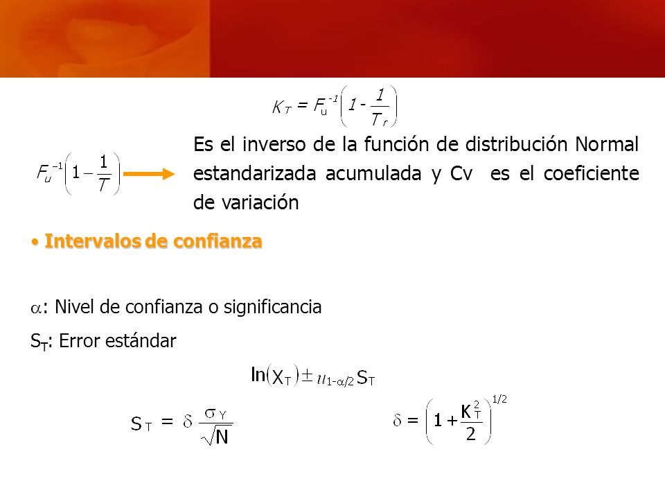 Es el inverso de la función de distribución Normal estandarizada acumulada y Cv es el coeficiente de variación