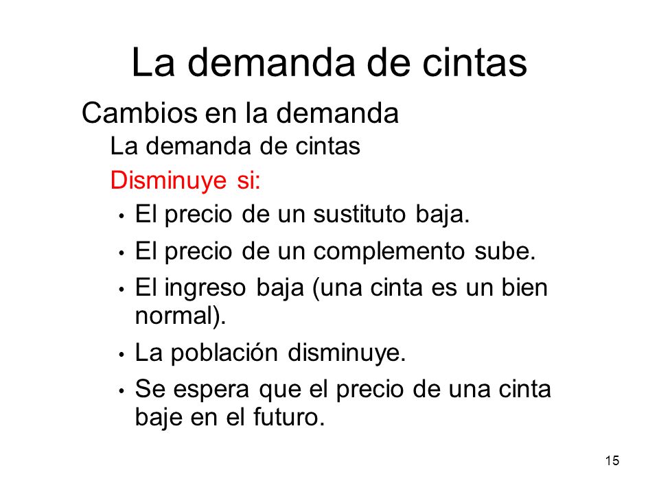 La demanda de cintas Cambios en la demanda La demanda de cintas