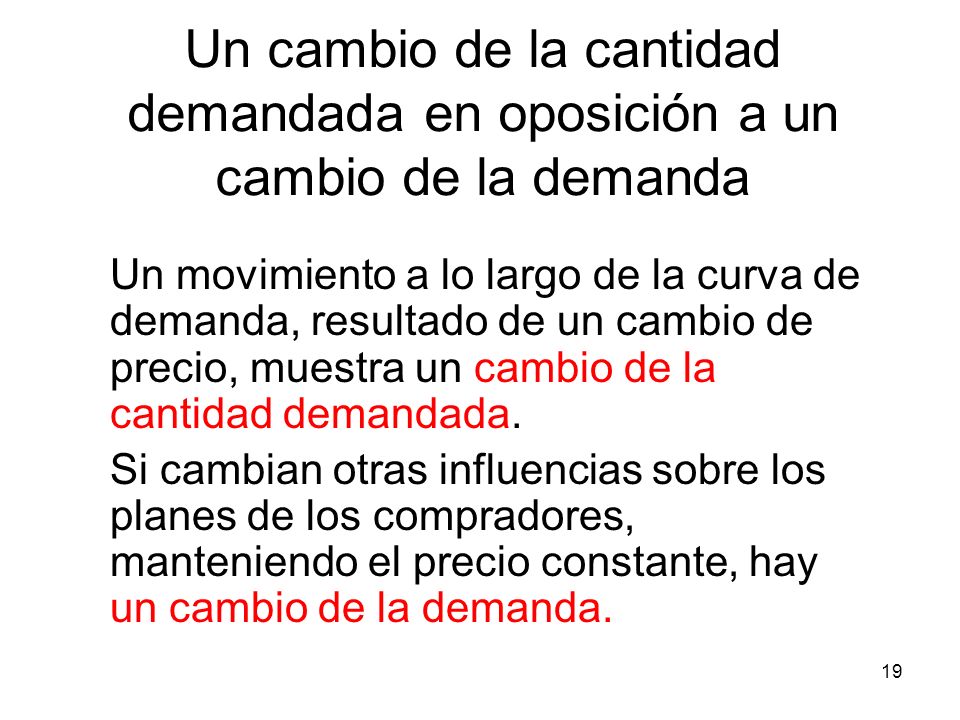 Un cambio de la cantidad demandada en oposición a un cambio de la demanda