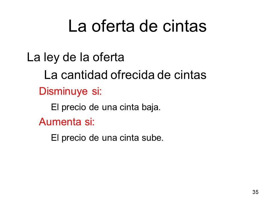 La oferta de cintas La ley de la oferta La cantidad ofrecida de cintas