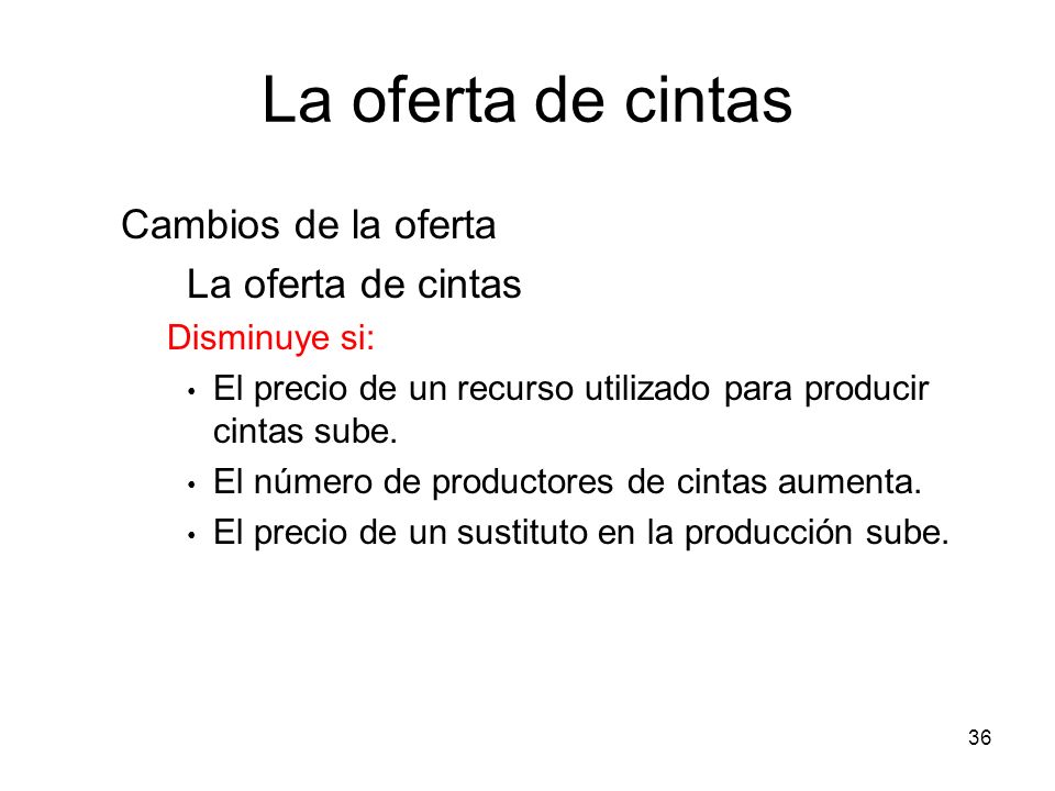 La oferta de cintas Cambios de la oferta La oferta de cintas