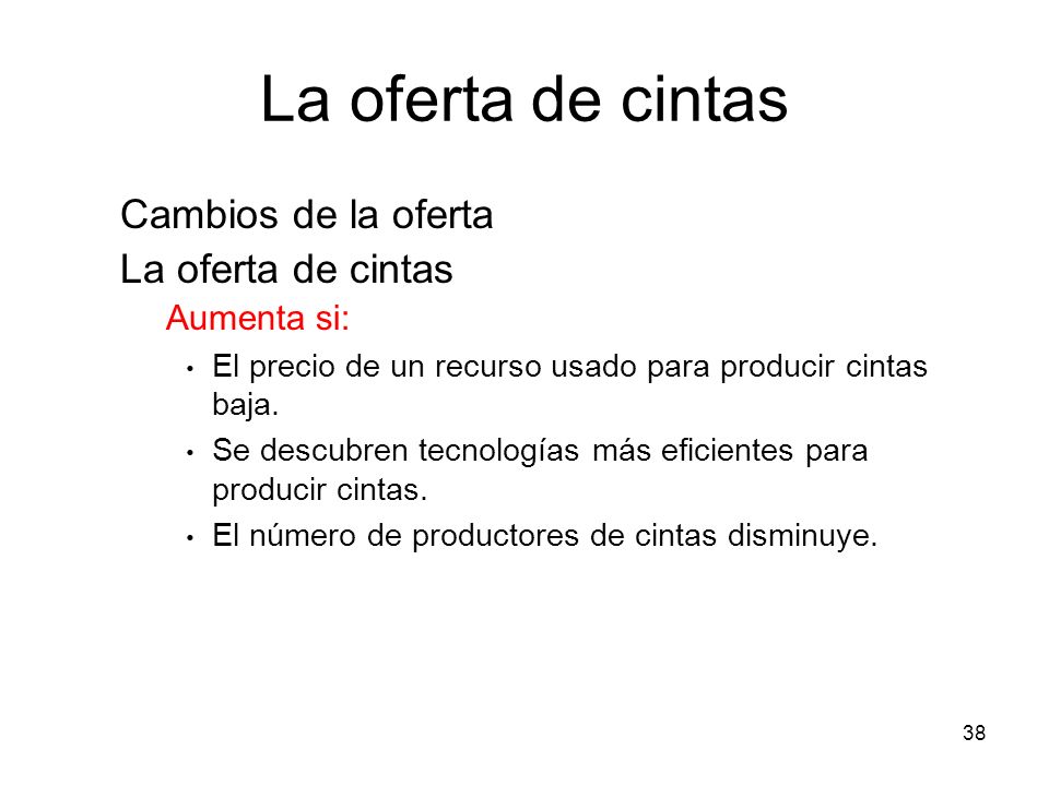 La oferta de cintas Cambios de la oferta La oferta de cintas