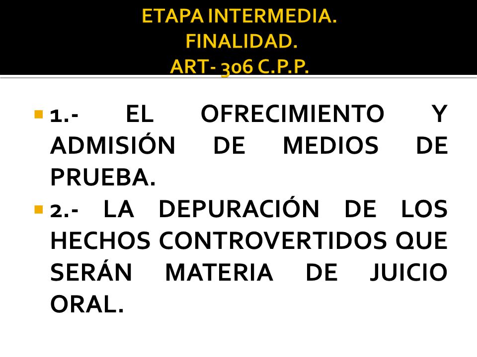 ETAPA INTERMEDIA. FINALIDAD. ART- 306 C.P.P.