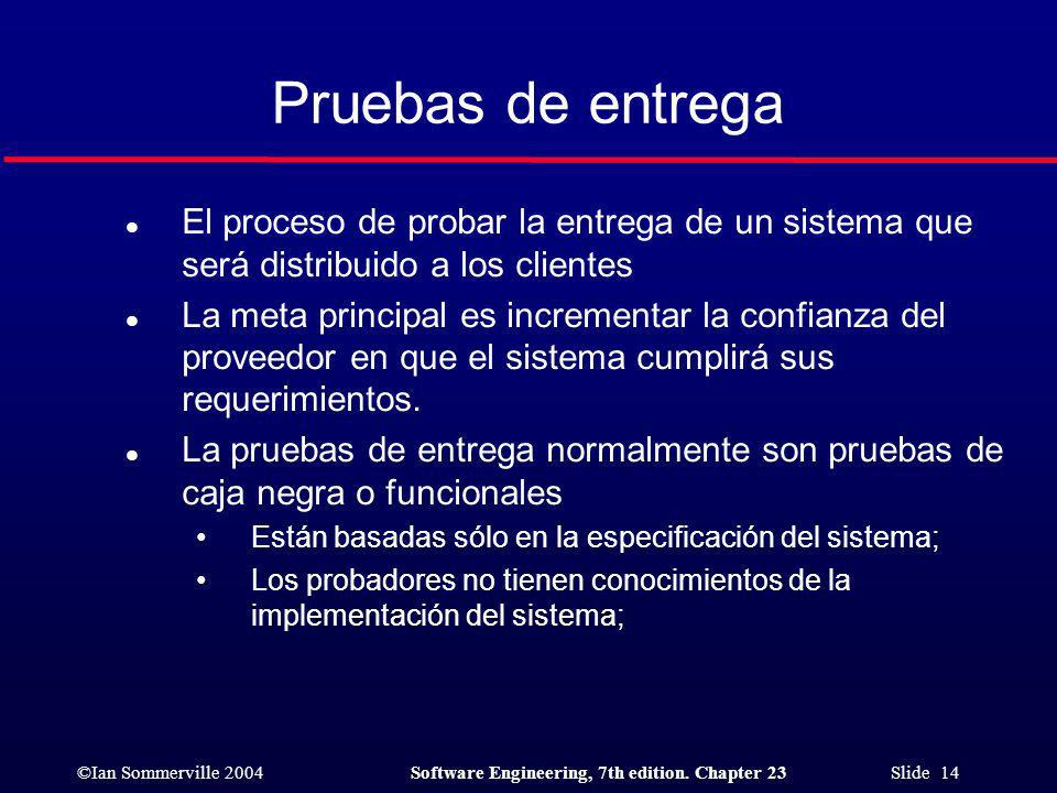 Pruebas de entrega El proceso de probar la entrega de un sistema que será distribuido a los clientes.