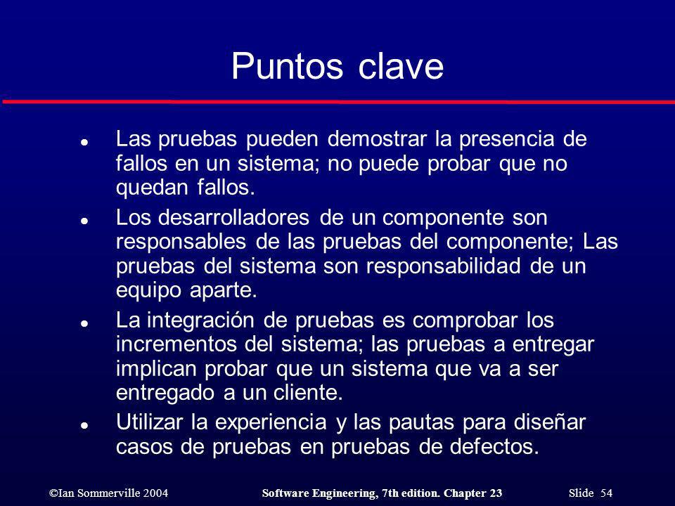 Puntos clave Las pruebas pueden demostrar la presencia de fallos en un sistema; no puede probar que no quedan fallos.