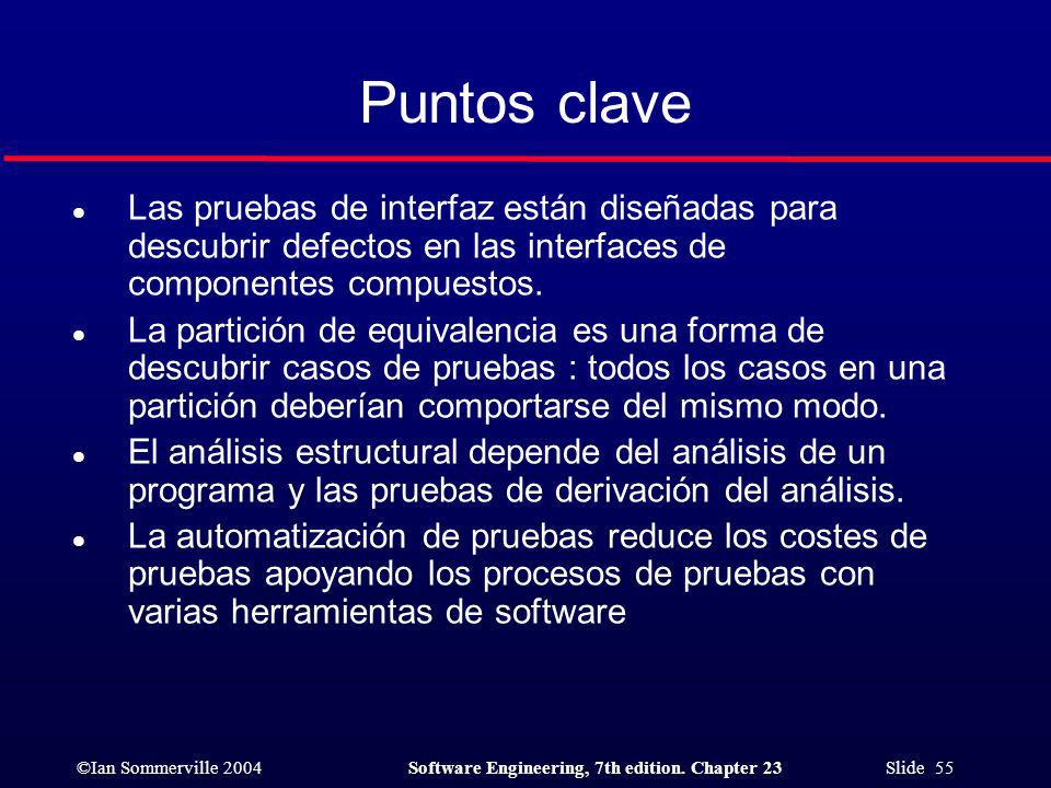 Puntos clave Las pruebas de interfaz están diseñadas para descubrir defectos en las interfaces de componentes compuestos.