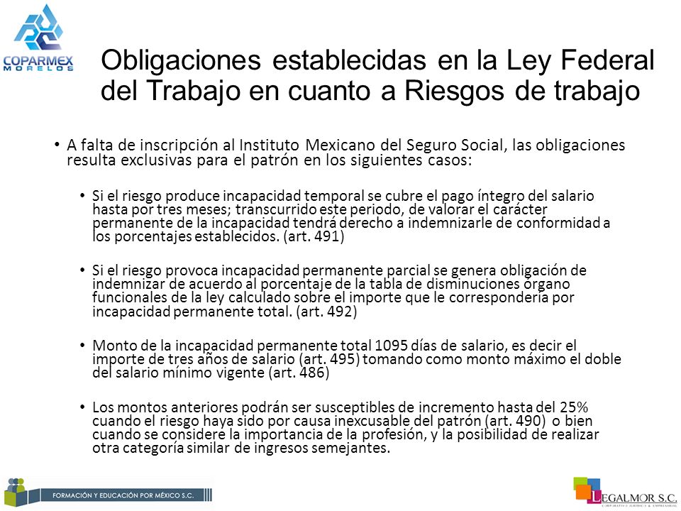 Obligaciones establecidas en la Ley Federal del Trabajo en cuanto a Riesgos de trabajo