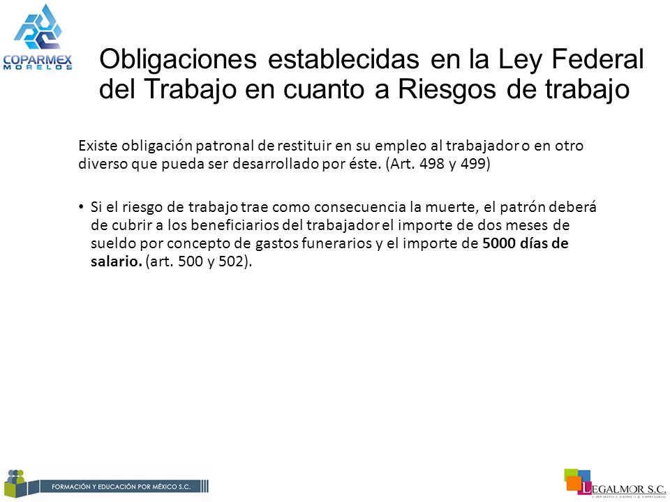 Obligaciones establecidas en la Ley Federal del Trabajo en cuanto a Riesgos de trabajo