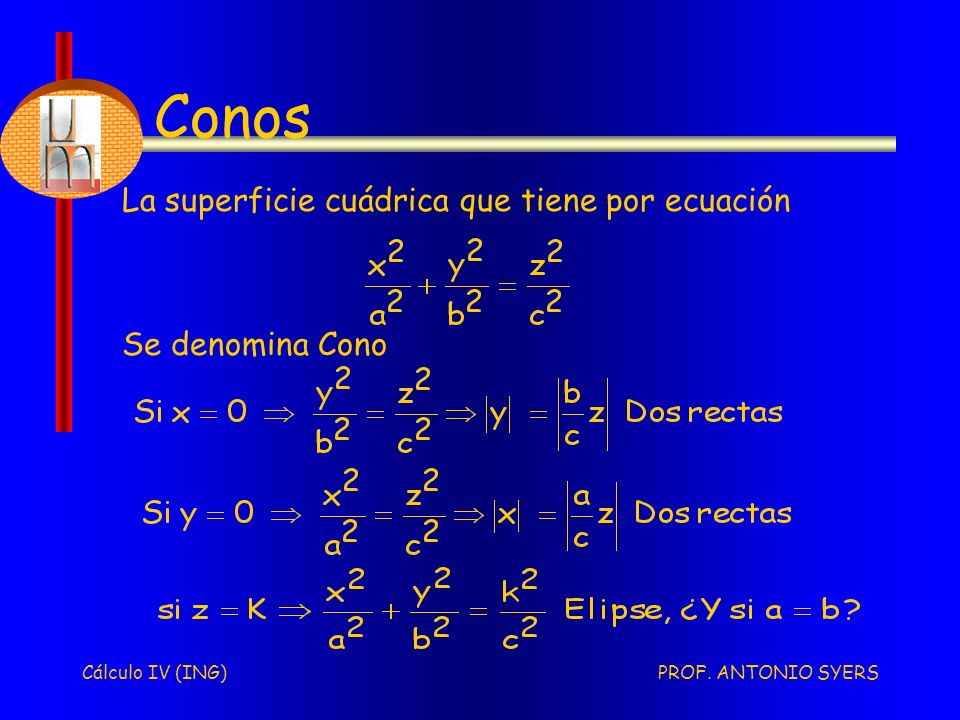 Conos La superficie cuádrica que tiene por ecuación Se denomina Cono
