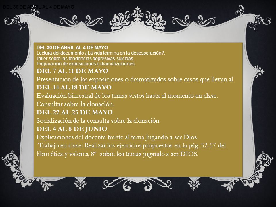 Evaluación bimestral de los temas vistos hasta el momento en clase.