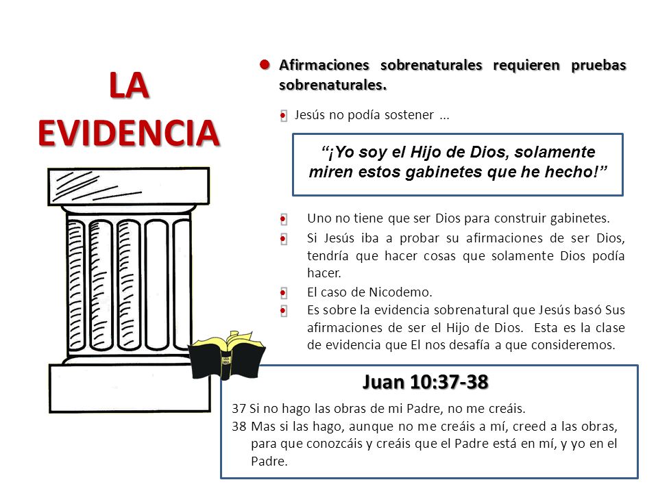 l Afirmaciones sobrenaturales requieren pruebas sobrenaturales. LA. EVIDENCIA. Ÿ. Jesús no podía sostener ...