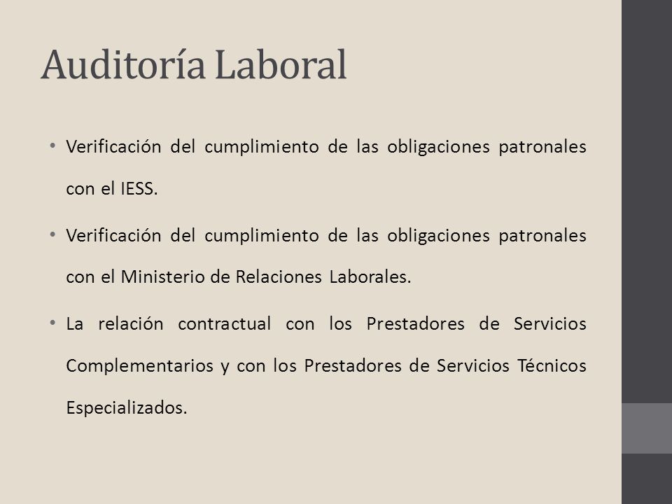 Auditoría Laboral Verificación del cumplimiento de las obligaciones patronales con el IESS.