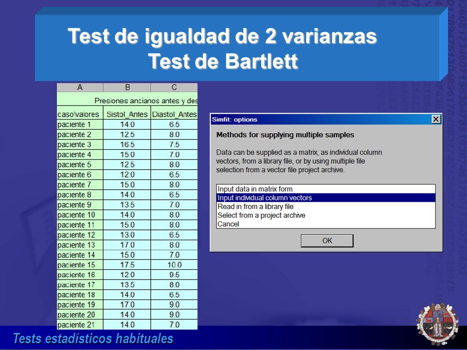 Test de igualdad de 2 varianzas Test de Bartlett