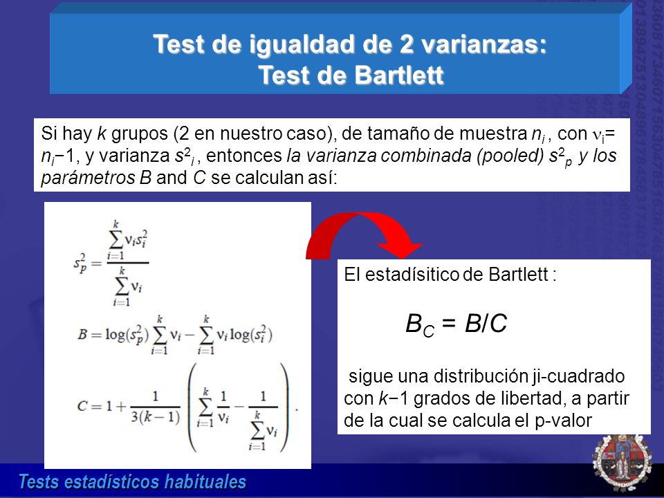Test de igualdad de 2 varianzas: Test de Bartlett