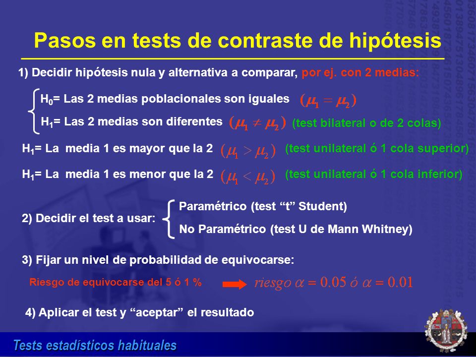Pasos en tests de contraste de hipótesis