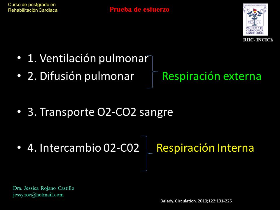 2. Difusión pulmonar Respiración externa 3. Transporte O2-CO2 sangre