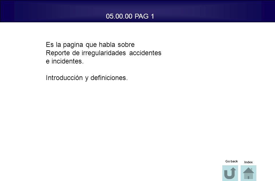 Es la pagina que habla sobre Reporte de irregularidades accidentes