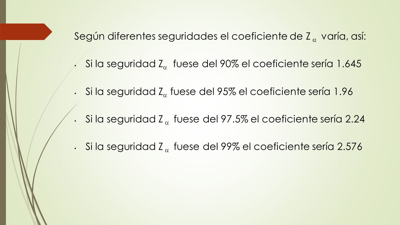 Según diferentes seguridades el coeficiente de Z  varía, así: