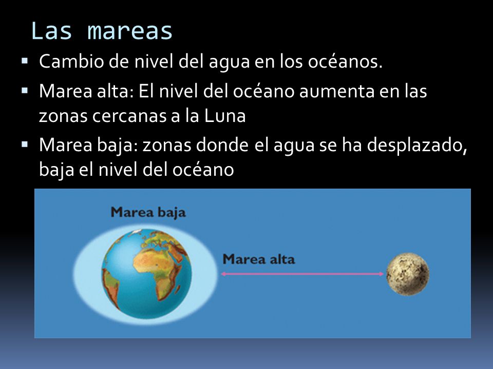 Las mareas Cambio de nivel del agua en los océanos.