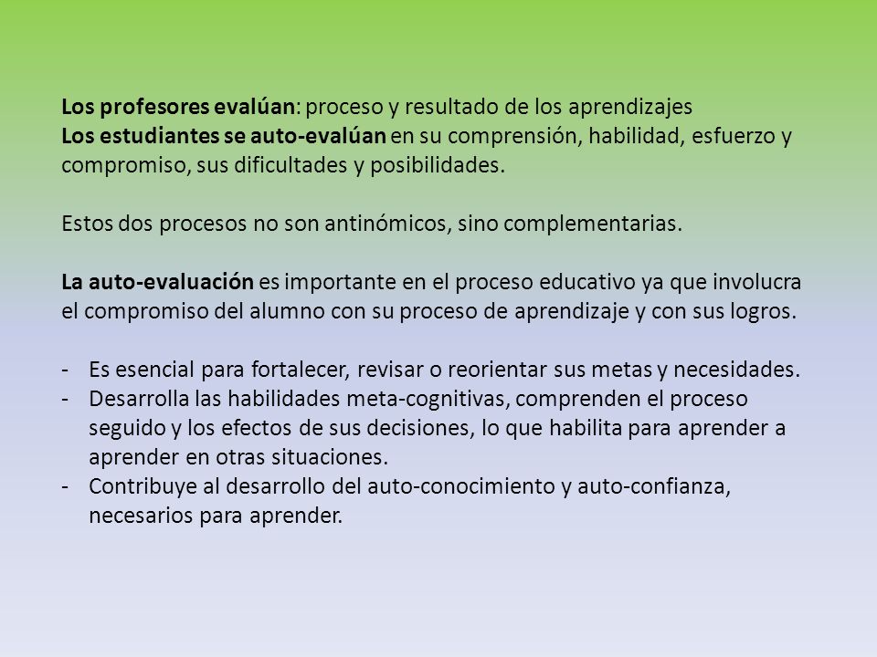 Los profesores evalúan: proceso y resultado de los aprendizajes