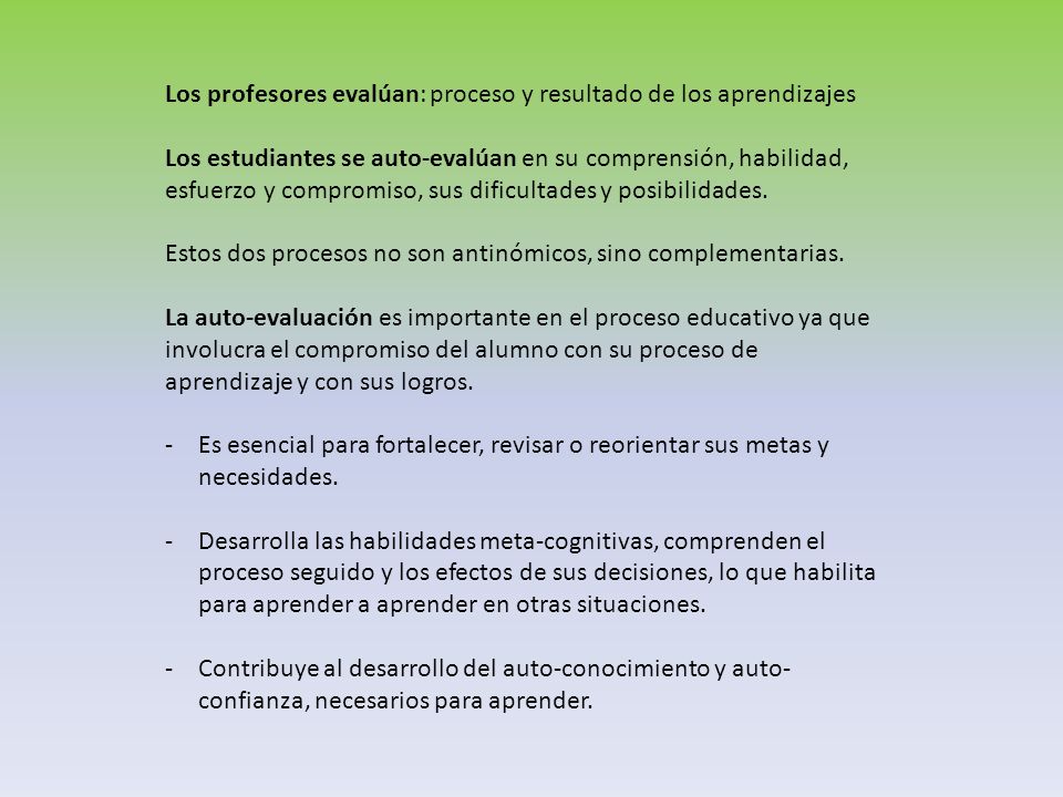 Los profesores evalúan: proceso y resultado de los aprendizajes