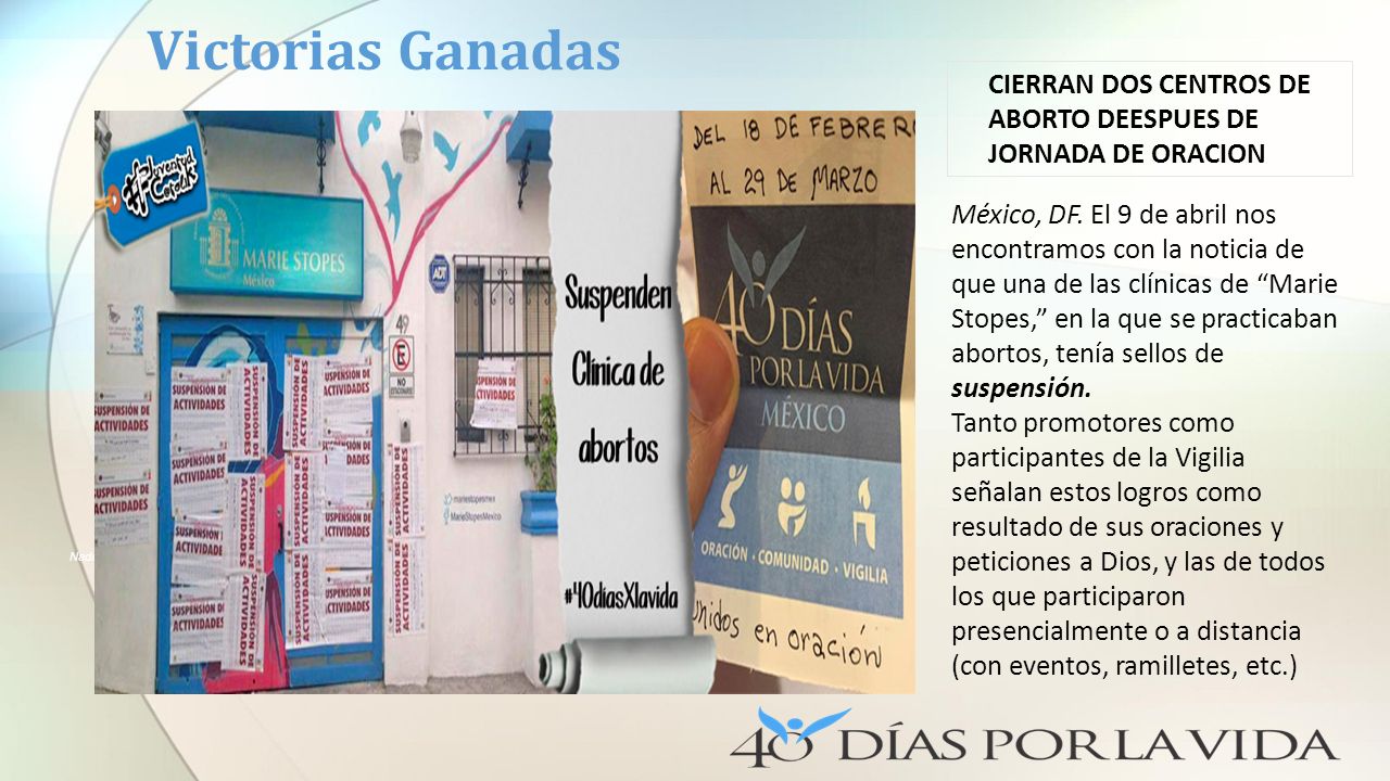 Victorias Ganadas CIERRAN DOS CENTROS DE ABORTO DEESPUES DE JORNADA DE ORACION.