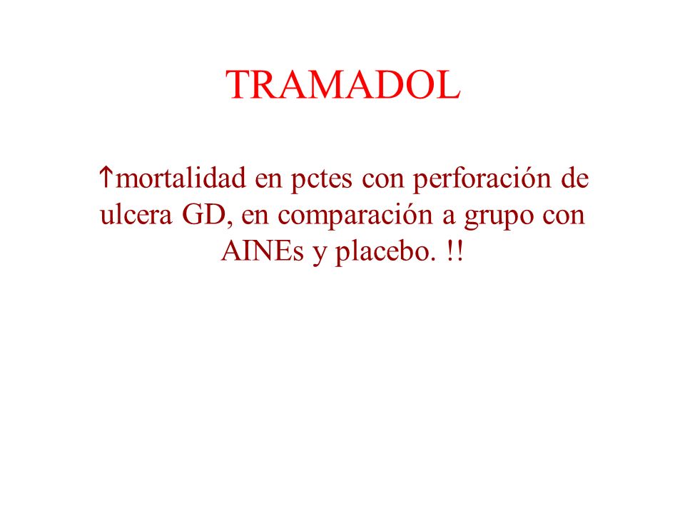 TRAMADOL mortalidad en pctes con perforación de ulcera GD, en comparación a grupo con AINEs y placebo.