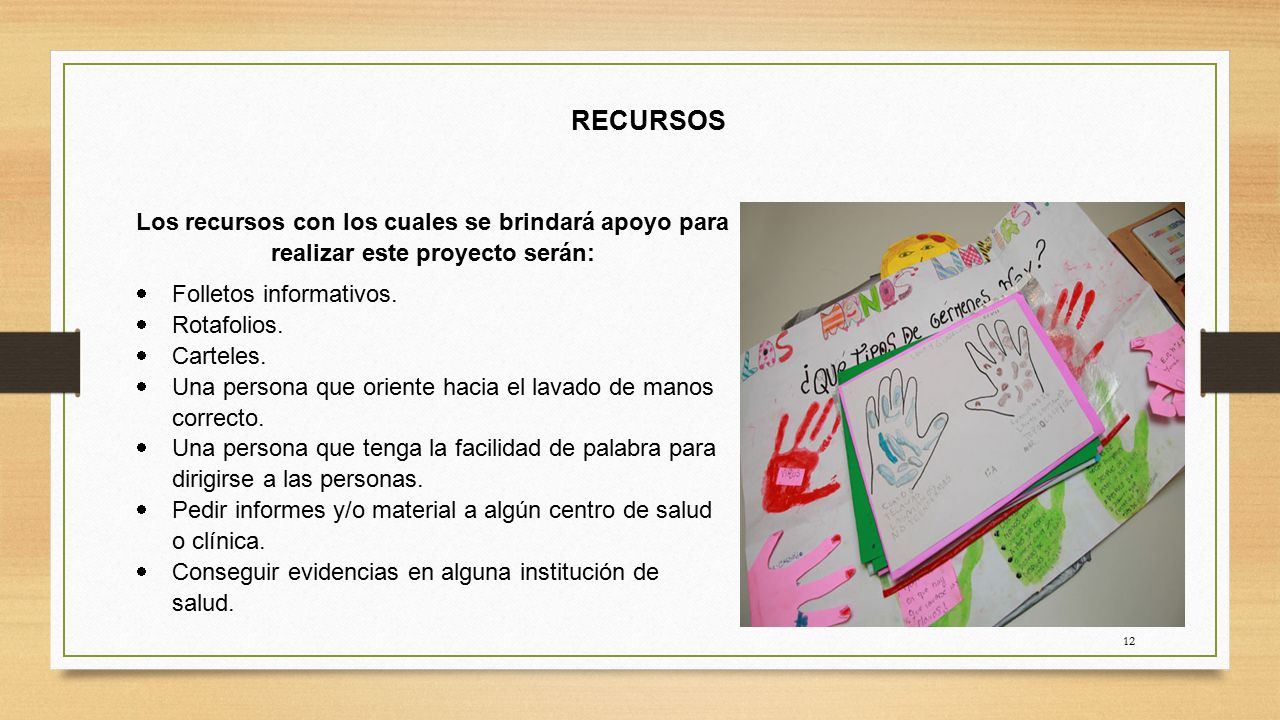 RECURSOS Los recursos con los cuales se brindará apoyo para realizar este proyecto serán: Folletos informativos.