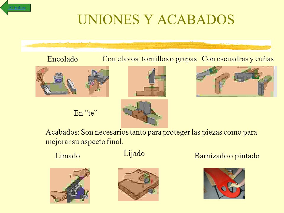 UNIONES Y ACABADOS Encolado Con clavos, tornillos o grapas