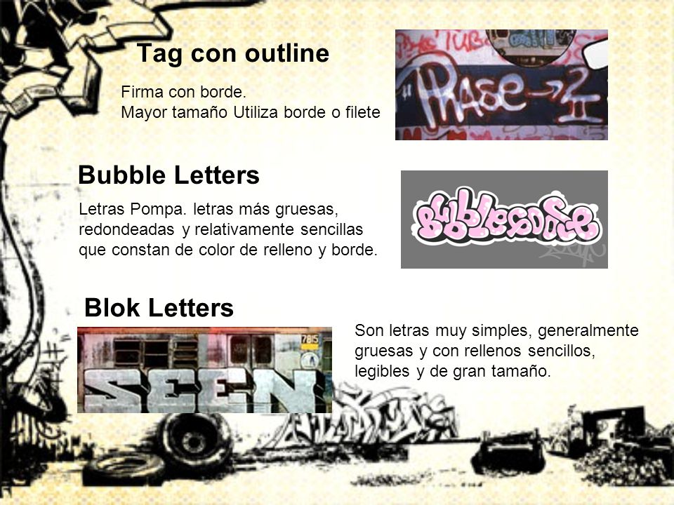 Tag con outline Bubble Letters Blok Letters Firma con borde.