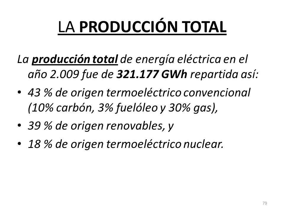 LA PRODUCCIÓN TOTAL La producción total de energía eléctrica en el año fue de GWh repartida así: