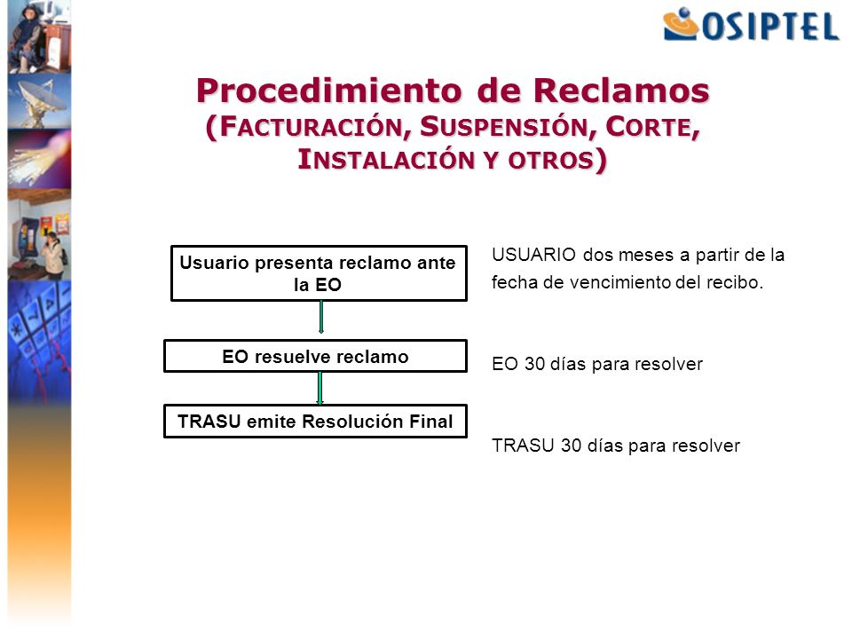Usuario presenta reclamo ante la EO TRASU emite Resolución Final