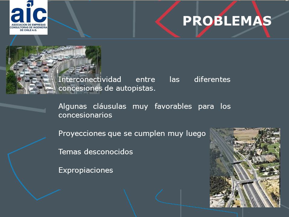 PROBLEMAS. Interconectividad entre las diferentes concesiones de autopistas. Algunas cláusulas muy favorables para los concesionarios.