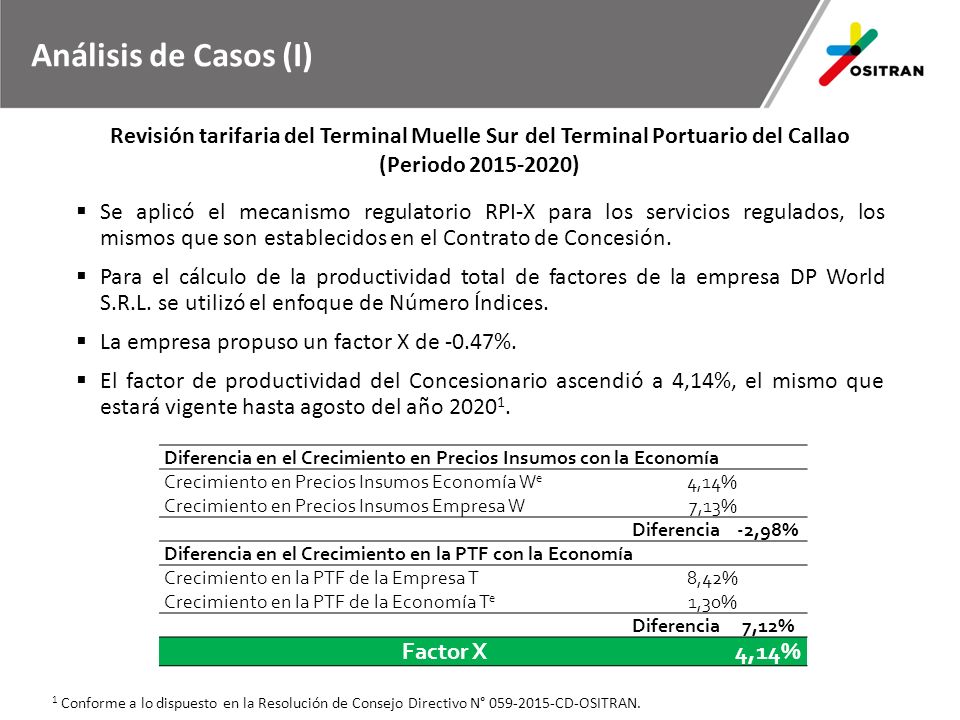 Análisis de Casos (I) Revisión tarifaria del Terminal Muelle Sur del Terminal Portuario del Callao.