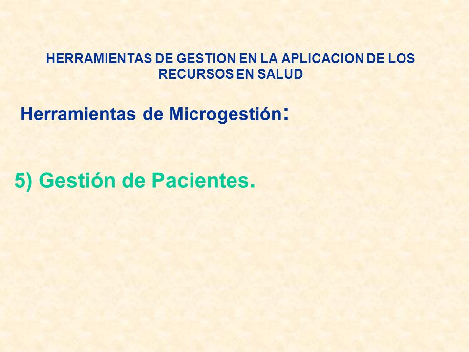HERRAMIENTAS DE GESTION EN LA APLICACION DE LOS RECURSOS EN SALUD