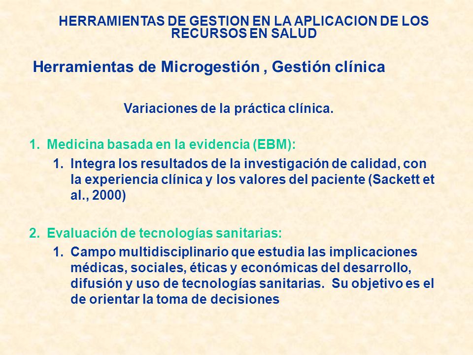 HERRAMIENTAS DE GESTION EN LA APLICACION DE LOS RECURSOS EN SALUD