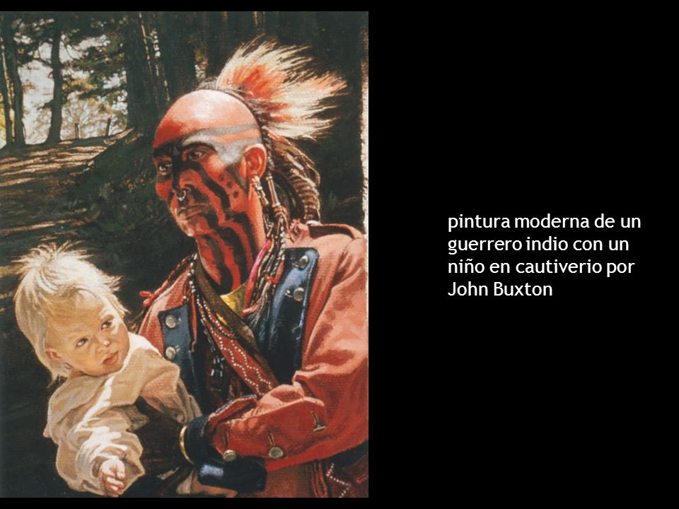 pintura moderna de un guerrero indio con un niño en cautiverio por John Buxton