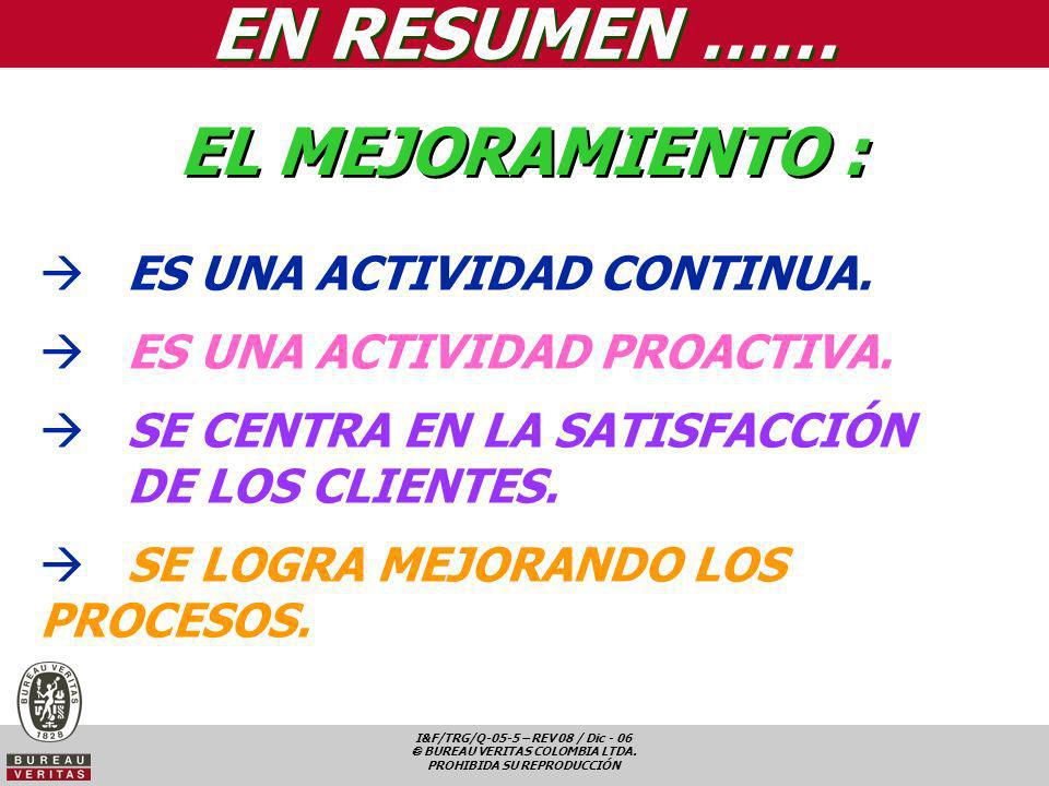 EN RESUMEN …… EL MEJORAMIENTO : ES UNA ACTIVIDAD CONTINUA.
