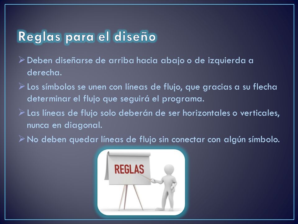 Reglas para el diseño Deben diseñarse de arriba hacia abajo o de izquierda a derecha.