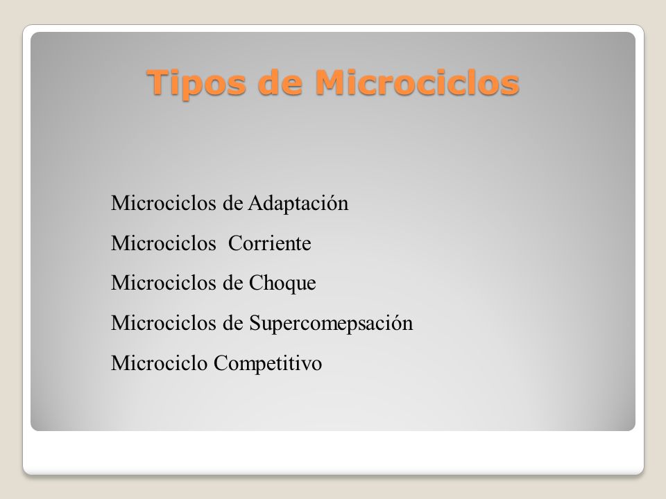 Tipos de Microciclos Microciclos de Adaptación Microciclos Corriente