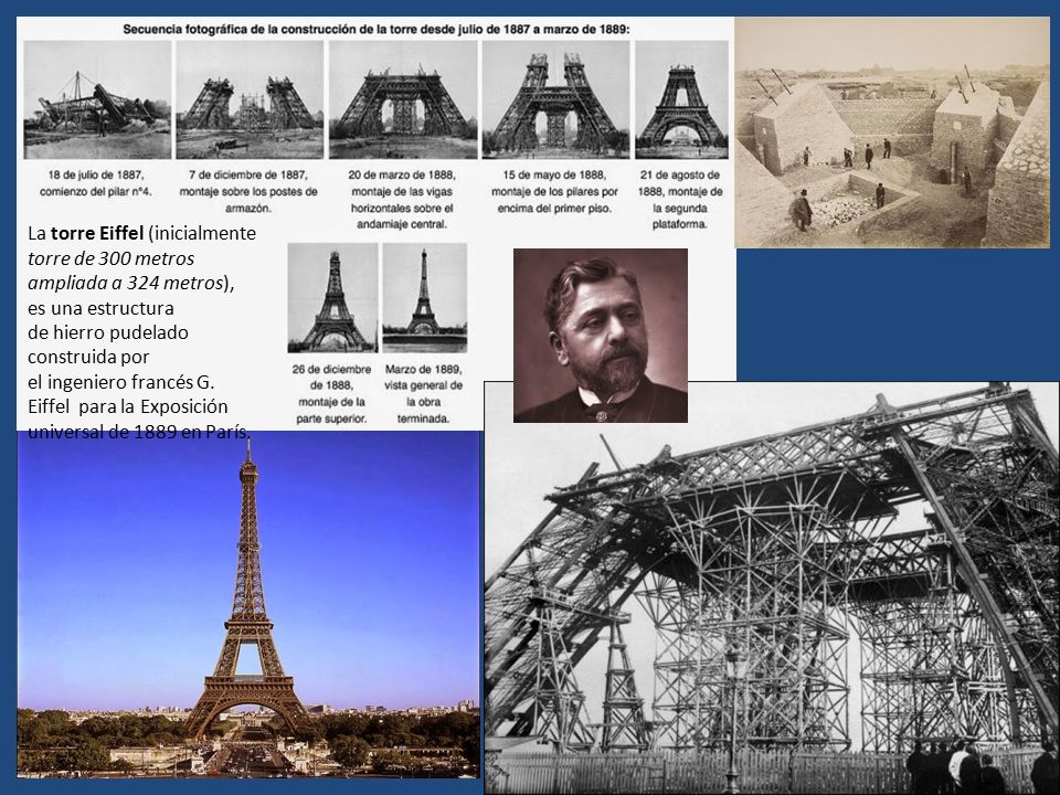 La torre Eiffel (inicialmente torre de 300 metros ampliada a 324 metros),