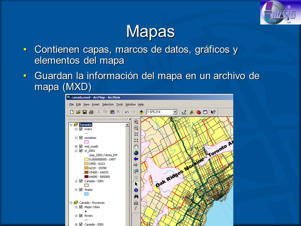 Mapas Contienen capas, marcos de datos, gráficos y elementos del mapa